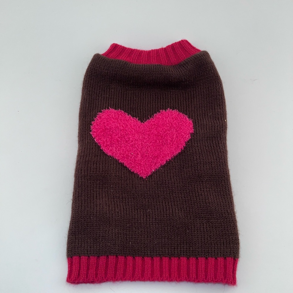 Top Paw Brown/Pink Dog Sweater with Heart Size Medium—Two Available